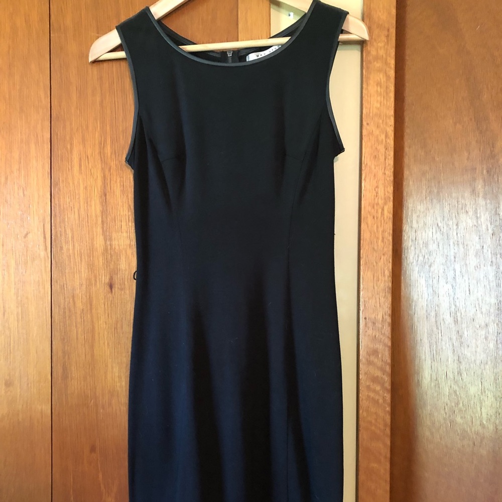 Black cocktail dress with black leather trim size XS
